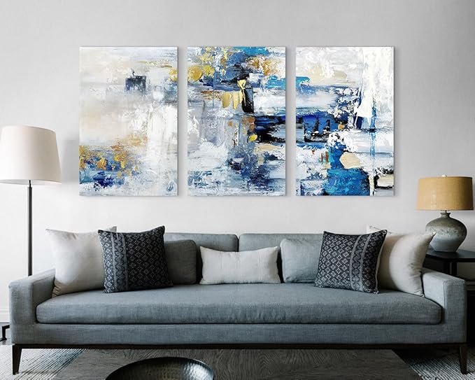 GIFTTWART Abstract Blue and Gold Wall Art – Extra Large Canvas for Living Room, Bedroom, Kitchen, Dining Room, Office Decor