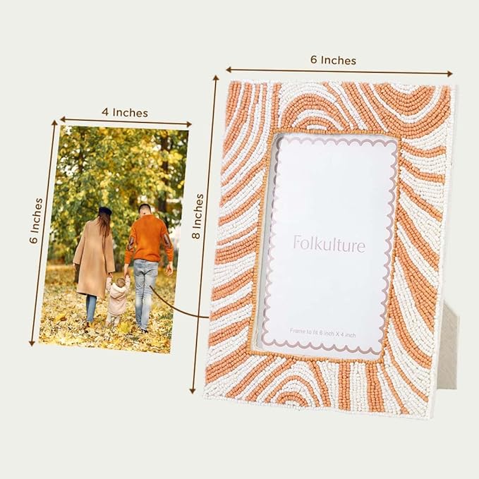 Folkulture Beaded Photo Frame for Wall or Tabletop | Picture Perfect 4x6 Aesthetic, Cute, Boho Unique Style Photo Frame with Plexiglass | Vertical & Horizontal Display | Handmade Home Décor & Housewarming Gift