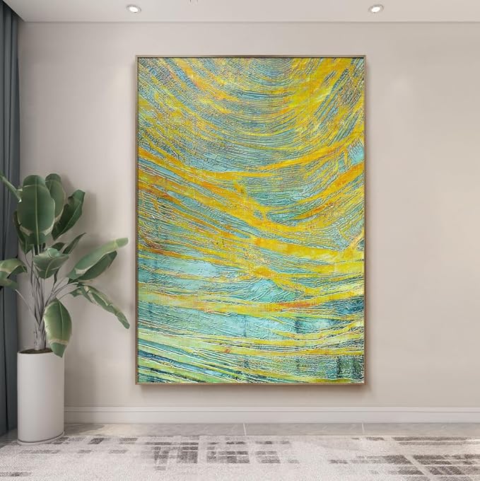BrightA Green Abstract Wall Canvas Art Large Wall Art for Living Room Large Framed Canvas Wall Art Large Artwork for Dining Room Hallway Wall Decor 31.5"x47.2"