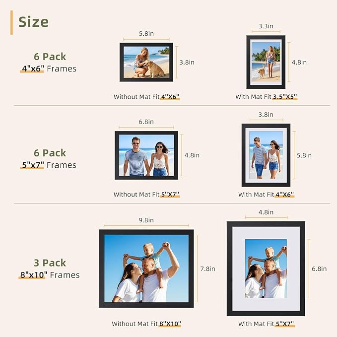 HappyHapi 15 Pack Picture Frames Collage Wall Decor, Black Gallery Wall Frame Set, Wall or Tabletop Display, Multi Sizes including 3pcs 8x10, 6pcs 5x7, 6pcs 4x6