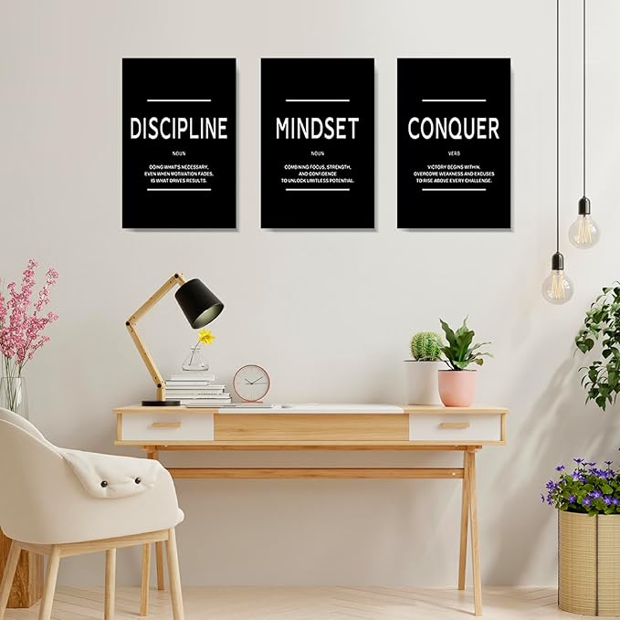 LMGOV Large Motivational Office Wall decor for Men, 16" x24" Mindset Wall Art for Bedroom, Black and White Canvas Painting for Bathroom, Positive Poster for Dorm, College, Gym