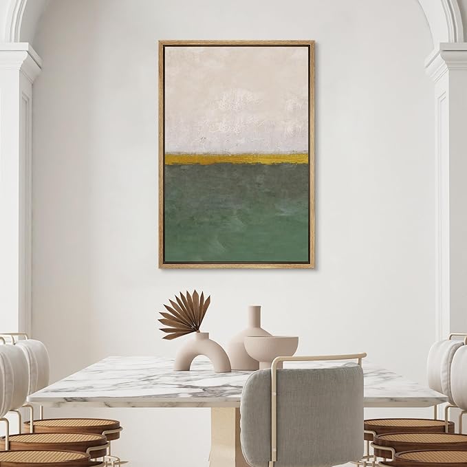 SIGNWIN Framed Canvas Wall Art White, Gold and Green Print Abstract Brushstroke Canvas Prints Home Artwork Decoration for Living Room,Bedroom - 24x36 inches