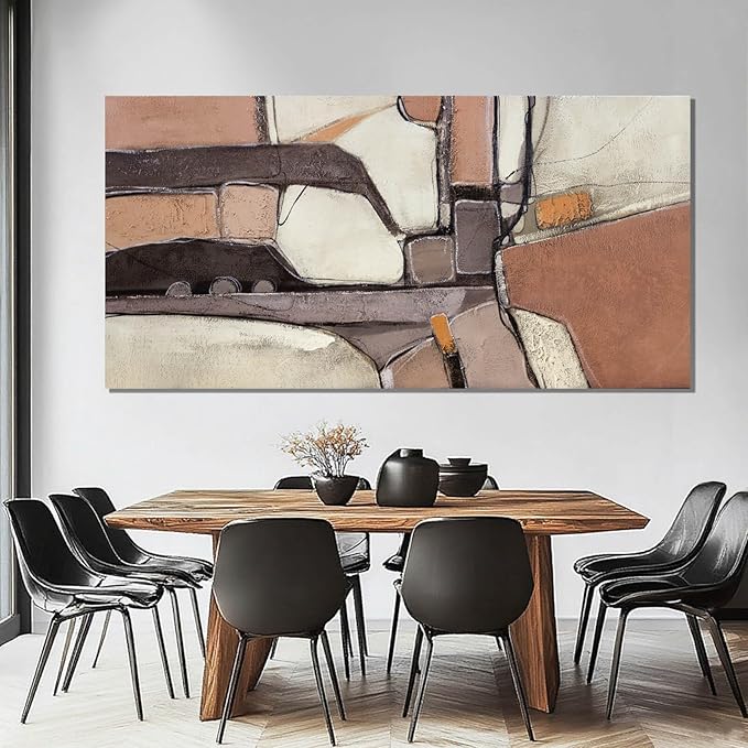Grey Canvas Wall Art, Brown Trendy Abstract Art Wall Decor for Room, Aesthetic Pictures for Dining Room Wall, 29" x 58" Wooden Framed