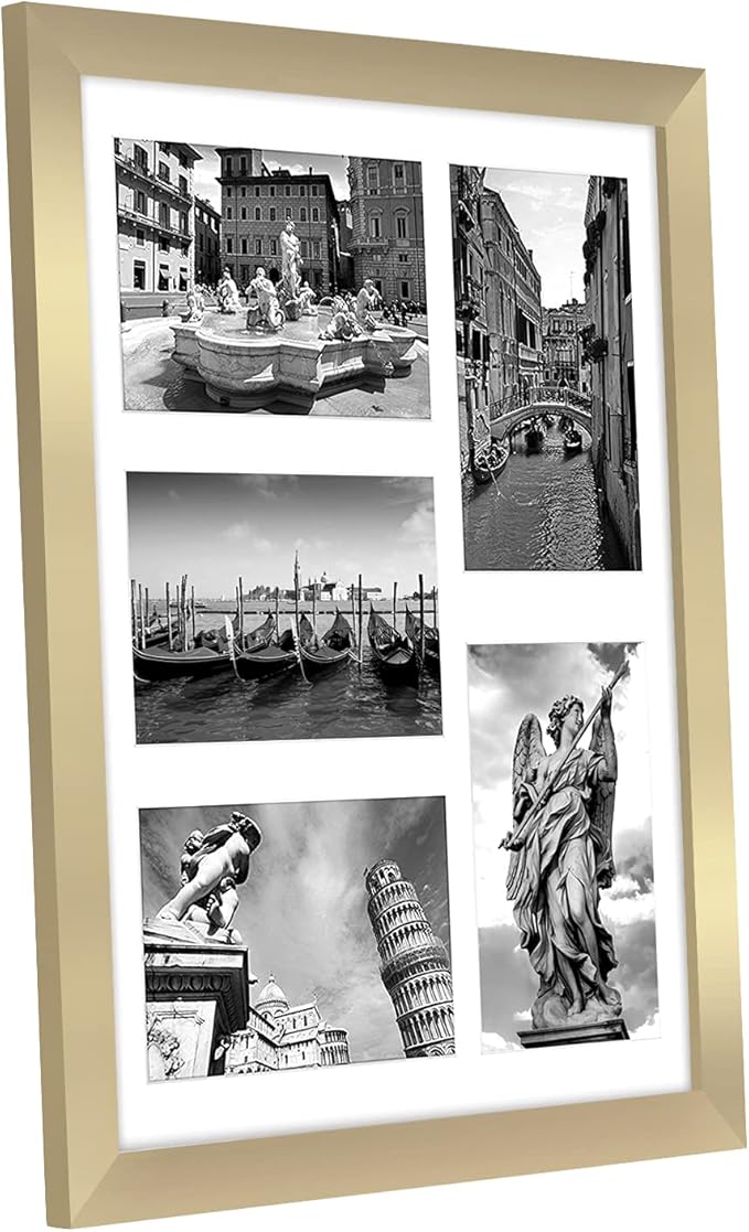 Americanflat 4x6 Collage Picture Frame with Shatter-Resistant Glass - Fits Five 4x6 Photos or Use as One 11x14 Picture Frame - Signature Collection - Collage Frames for Wall Display - Gold