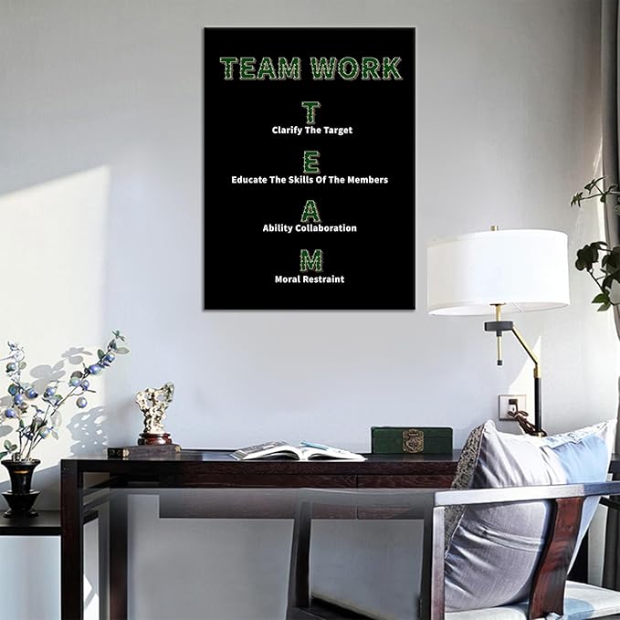 Team Work Motivational Wall Art Poster Print Inspirational Entrepreneur Quotes Printed on Canvas Painting Painting Wall Decor Artwork for Living Room School Gym Stretched and Framed [18''Hx24''W]