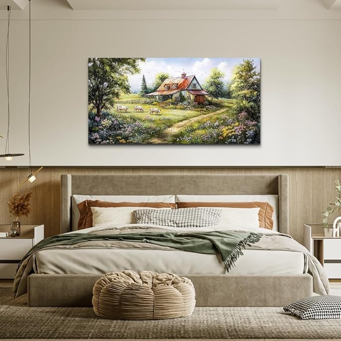 QIYILEXWART Large Wall Decor For Living Room Canvas Wall Art For Office Wall Decorations For Bedroom Grassland Paintings The Hut Picture Modern Artworks Inspiration Home Decor Ready To Hang