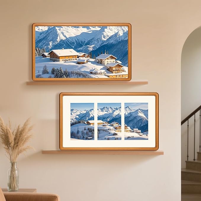 8x14 Collage Picture Frame Teak Wood, Multiple Three 4x6 Photos or 8x14 without Mat, Rustic Photo Frame with Tempered Glass Hanging Displaying Horizontally or Vertically