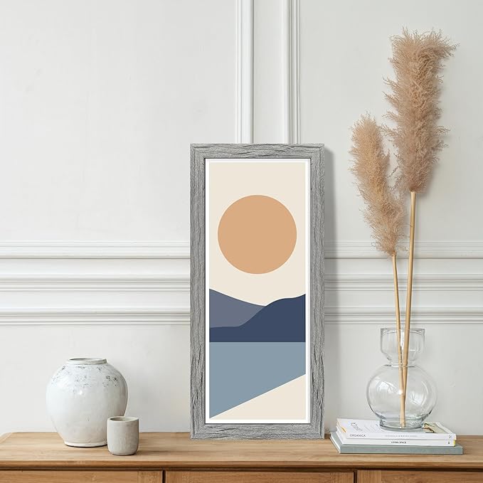 8x20 Picture Frame Set of 2, Rustic Gray Wood Frame with Tempered Glass Collage Frame, Display Pictures Four 4x6 With Mat or 8 x 20 Without Mat - Horizontal or Vertical Wall Mounting