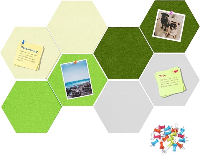 8 Pack Hexagon Felt Bulletin Board Tiles - 11.8" Large Thick Pin Board for Walls with 30 Push Pins, DIY Boards for Office Home School Decor, Aesthetic Hex Cork Board Alternative