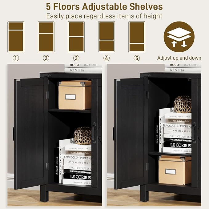 3 Drawer File Cabinet, Farmhouse Lateral Filing Cabinet with Doors for Letter/A4 Size Hanging Files, Large Wood Storage Cabinets Printer Stand with Adjustable Shelf for Home Office, Black