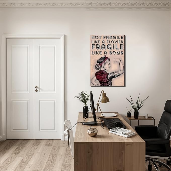 Vintage Style Motivational Framed Canvas Wall Art Quote Prints Wall Decor for Gym Office Man Cave Bedroom Living Room Dorm Made in USA