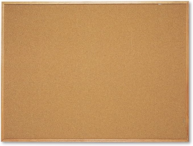 Quartet Cork Bulletin Board 48"W x 36"H Pin Board, Oak Finish Frame (304)
