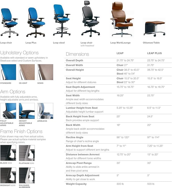 Steelcase Leap Desk Task Chair in Buzz2 5G54 Carrot Fabric - 4-Way Highly Adjustable Arms - Black Frame and 7" Tall Seat Height Base - Soft Dual Wheel Hard Floor Casters