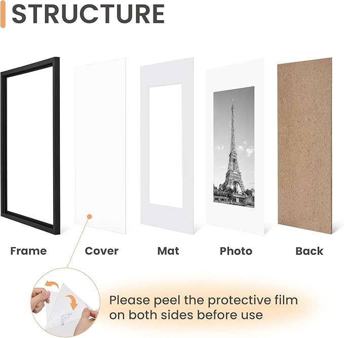 upsimples 24x36 Picture Frame Set of 5, Display Pictures 20x30 with Mat or 24x36 Without, Wall Gallery Photo Frames, Black