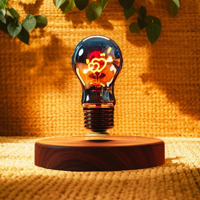 MOOCCI Levitating Heart Bulb Lamp, Magnetic Floating Light with Warm Glow, Romantic Bedroom Night Light, Perfect Easter Day Gift for Wife Girlfriend Woman, Unique Home Decor Tech Gadget