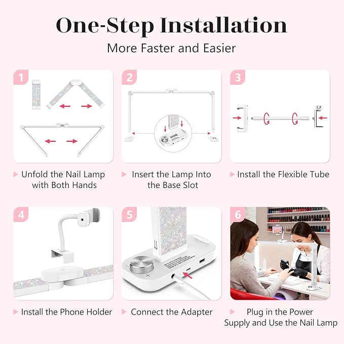 Yokilly 48W Half Moon Light: 34" Shadow-Free Half Moon Light for Desk Salon - Foldable LED Desk Lamp with Stepless Brightness 3000K-6500K for Manicurist Nail Tech (White Diamond, Large)