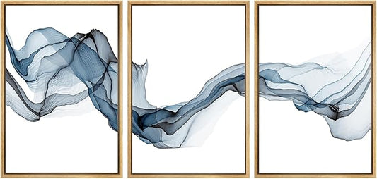 SIGNWIN Framed Canvas Print Wall Art Flowing Blue Smoke Abstract Shapes Digital Art Modern Art Minimalist Cool for Living Room, Bedroom, Office - 24"x36"x3 Natural