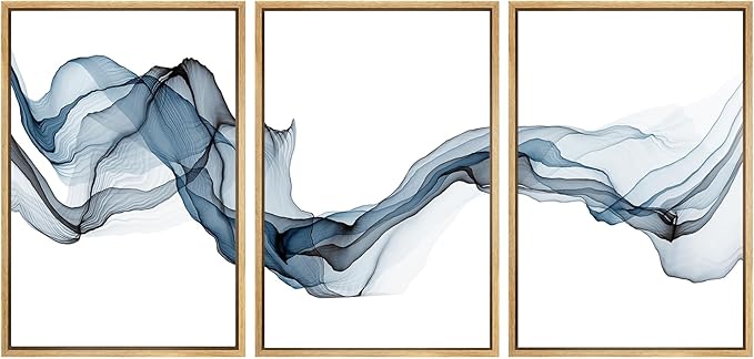 SIGNWIN Framed Canvas Print Wall Art Flowing Blue Smoke Abstract Shapes Digital Art Modern Art Minimalist Relax/Calm Cool for Living Room, Bedroom, Office - 16"x24"x3 Natural