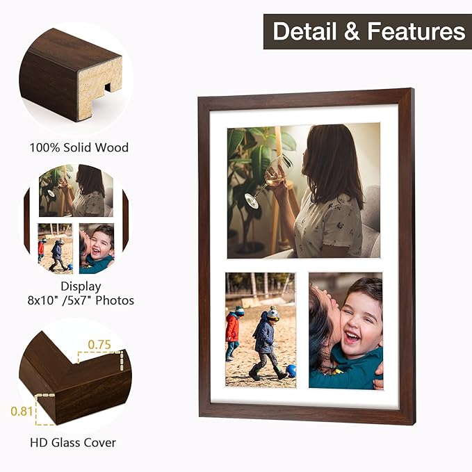 Golden State Art 12x17 Brown Wood Picture Frame - White Mat for 8x10 and 5x7 Photos - Real Glass, Sawtooth Hanger, Swivel Tabs - Wall Mounting - Great for Posters, Weddings, and Engagements