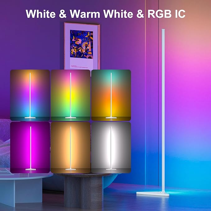 MIHEAL 2PCS Corner Floor Lamp, Synced Lights LED Control Floor Lamp RGB Light 56" Smart LED Corner Lamp App and Remote for Living Room Gaming Bedroom and Etc.