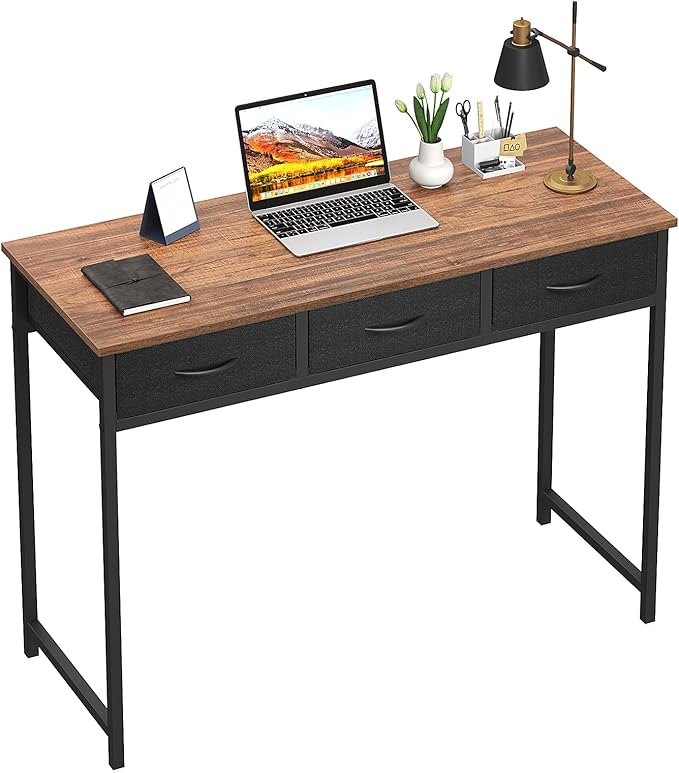 WOHOMO Computer Desk with Drawers, 39.3 Inch Small Vanity Desk with Storage, Home Office Bedroom Desk for Small Spaces, Modern Work Writing Study Gaming Tables, Rustic Brown