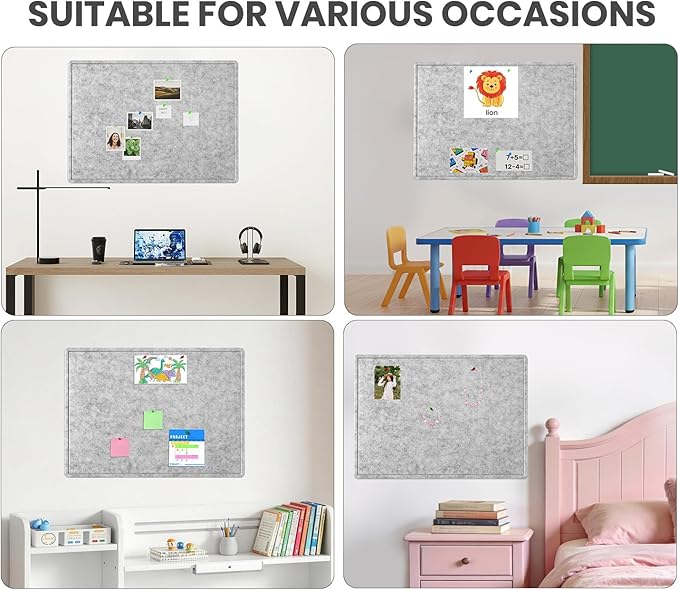 Large Bulletin Board - 48 X 36 inches Decorative Felt Pin Board - 4' x 3' Cork Board Alternative for Wall - Foldable Photo Board Self-Adhesive Vision Board Prayer Board with 30 Pushpins - Silver Gray