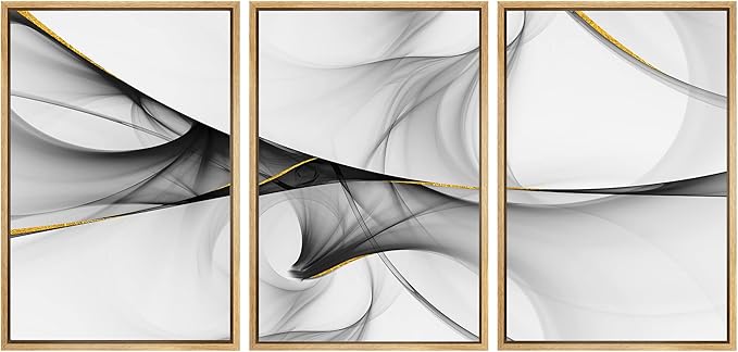 SIGNWIN Framed Canvas Print Wall Art Set 3D Geometric Smoke Wave Landscape Abstract Shapes Illustrations Modern Art Decorative Nordic Zen Chic for Living Room, Bedroom, Office - 16"x24"x3 Natural