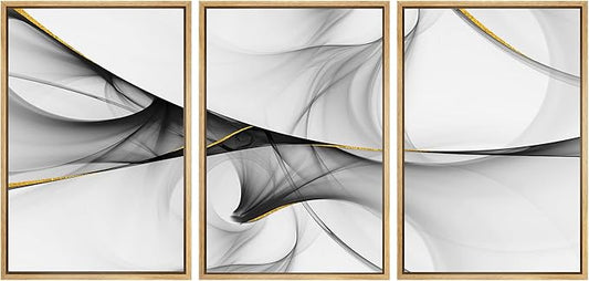 SIGNWIN Framed Canvas Print Wall Art Set 3D Geometric Smoke Wave Landscape Abstract Shapes Illustrations Modern Art Decorative Nordic Zen Chic for Living Room, Bedroom, Office - 24"x36"x3 Natural
