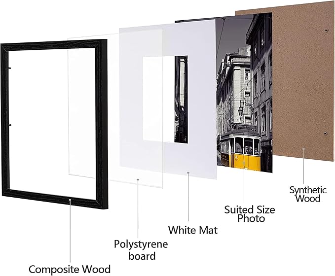 eletecpro 12x12 Picture Frames Set of 10, Gallery Wall Frames Display 8x8 Photo with Mat or 12x12 without Mat, Picture Frame Collage Wall Decor for Wall Mounting, Black