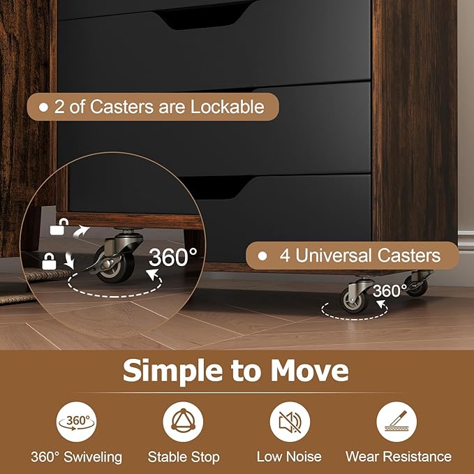 7 Drawers Filing Cabinet, Vertical File Cabinet for Home Office, Mobile Under Desk Office Storage Cabinets with Wheels (Rustic Brown)