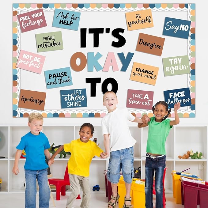Mental Health Poster IT’S OK to Boho Bulletin Board Set Therapy Classroom Decorations Growth Mindset Inspirational Positive Affirmations Wall Art Decor for Kid Teacher School Counselor Supplies