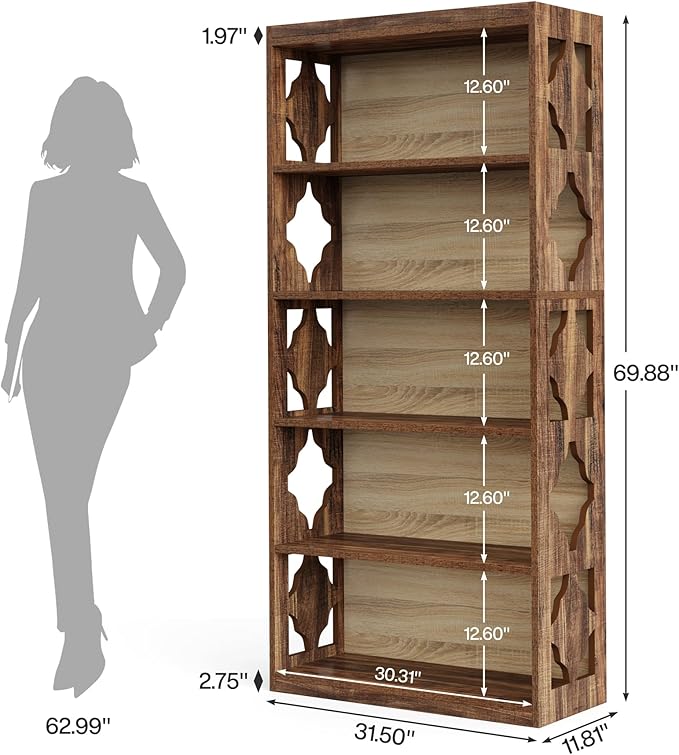 Tribesigns 6-Tier Bookcase, 70-Inch Tall Freestanding Bookshelf with Storage Shelves, Open Bookcase Wood Display Shelving Unit for Living Room Bedroom, 2PCS