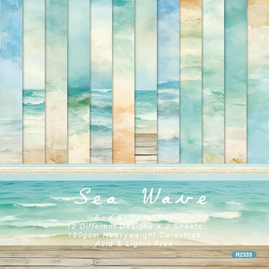 Scrapbook Paper Pad 6x6 Craft Paper Single-Sided Watercolor Seaside Background Beach Ocean Theme, Wedding, Birthday Party Decoration Sheets 24