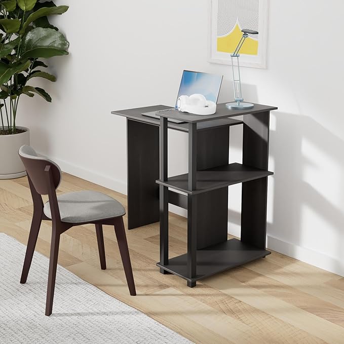 Furinno Abbott Corner Computer Desk with Bookshelf, Espresso/Black