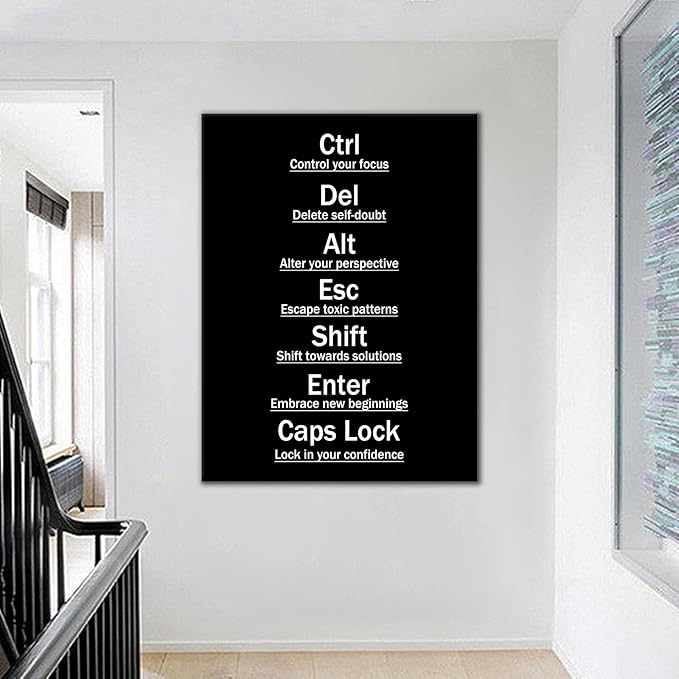 Confidence Quote Motivational Office Wall Art Ctrl Alt Del Shift Signs Poster Decor Inspiring Painting Prints Wall Pictures for Modern Home Living Room School Stretched and Framed [30''W X 40''H]