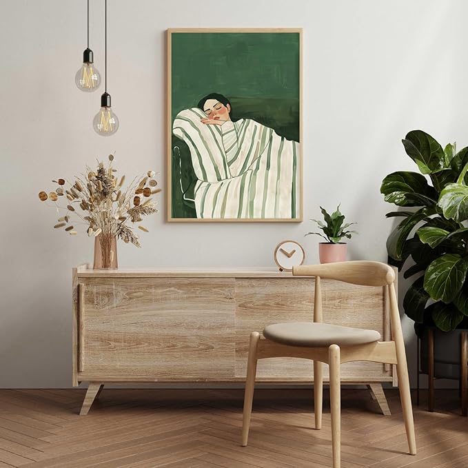 ZHGYGBN Abstract People Canvas Wall Art for Room Aesthetic Minimalist Print Sleeping Woman Picture Woman Lying On Couch Poster for Living Home Bedroom Decor 16X24Inch Unframed Modern Emerald Green