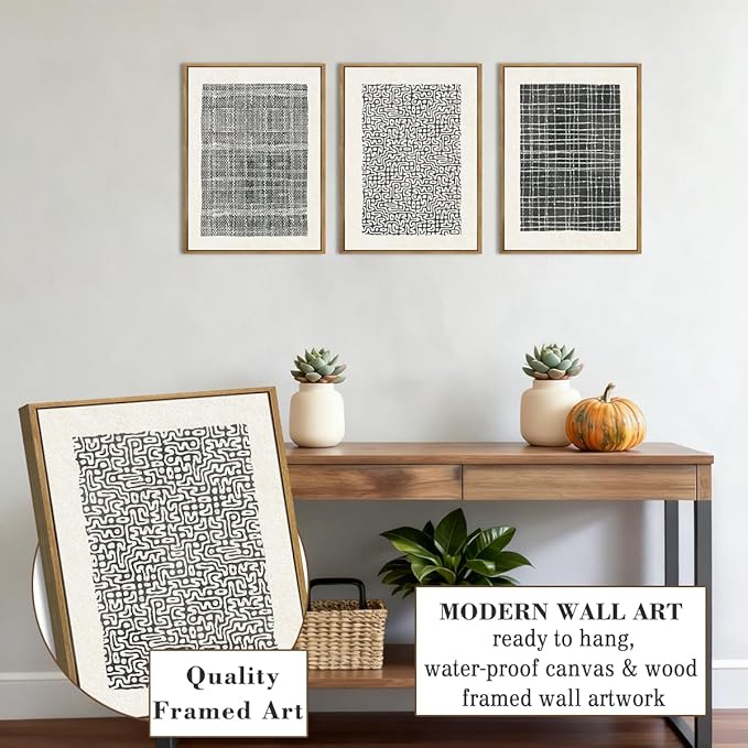 BINCUE Abstract Geometric Line Wall Art Minimalist Artwork Modern Neutral Wall Decor for Living Room Bedroom Office Bathroom 12x16 Inch Set of 3