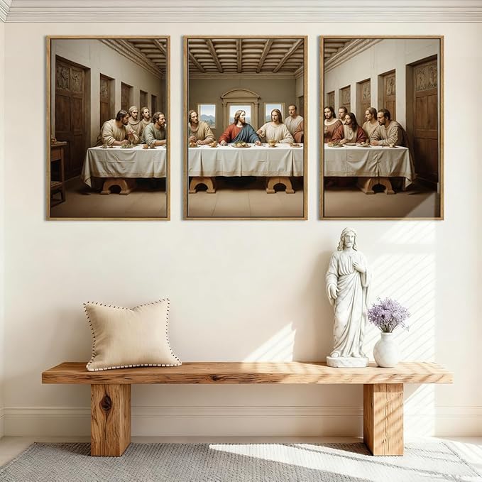 The Last Supper Wall Art Christian Wall Decor 16x24 Inch Framed Jesus Religious Painting Set of 3 for Living Room Bedroom Hallway