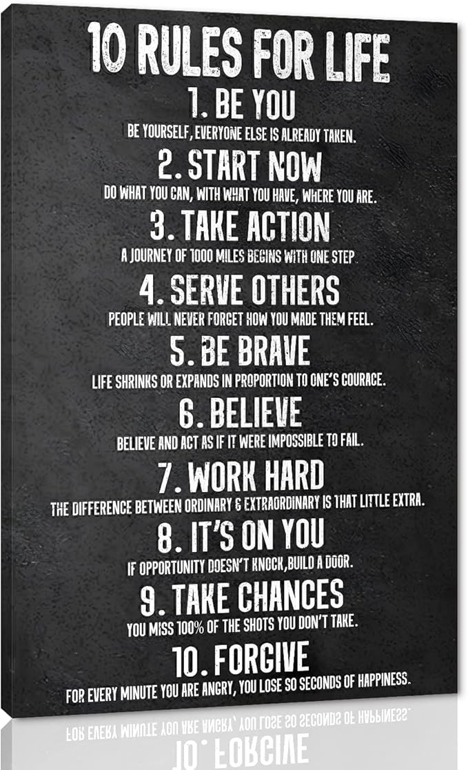 Yatsen Bridge 10 Rules for Life Motivational Wall Art Inspirational Canvas Office Art Decor Positive Black and White Artwork Framed Ready to Hang-24 inch x 36 inch