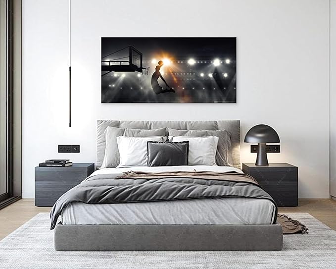 Muolunna BK06650 Basketball Sports Canvas Wall Art Picture 1 Panel Sports Painting Art Prints For Living Room Boys Room Office Wall Decor Artwork