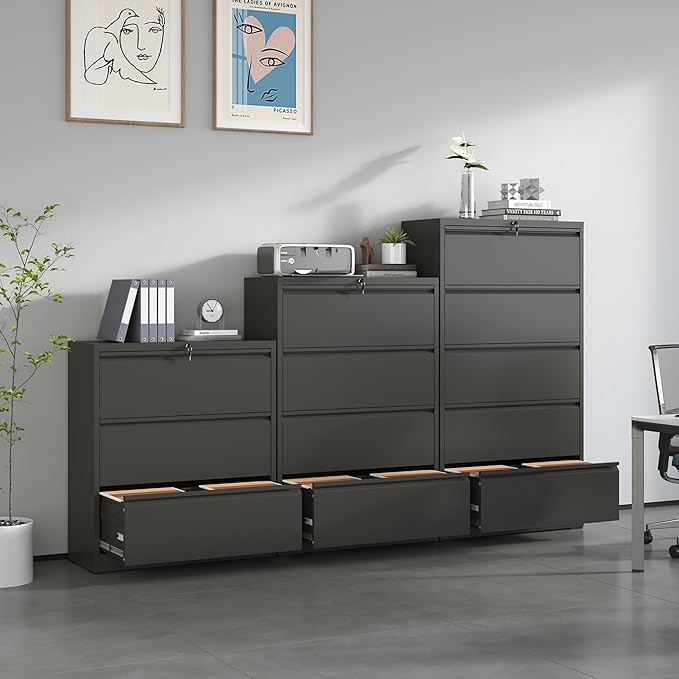 5 Drawer Lateral File Cabinet with Lock,Heavy Duty Large Metal Filing Cabinet Home Office Horizontal File Cabinets Wide Steel Cabinet for Legal/Letter Size File,Assembly Required