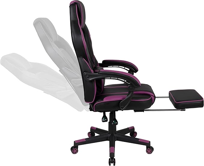 Flash Furniture X40 Gaming Chair Racing Ergonomic Computer Chair with Fully Reclining Back/Arms, Slide-Out Footrest, Massaging Lumbar - Black/Purple