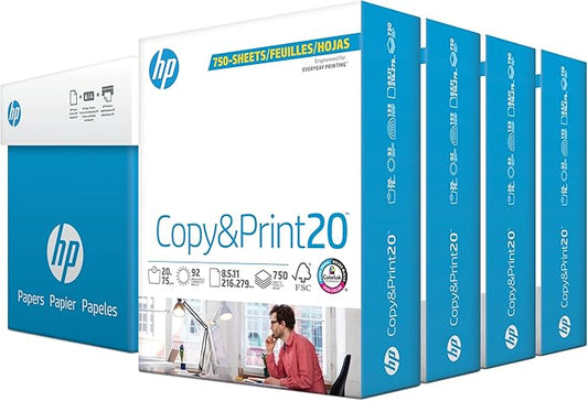 HP Printer Paper | 8.5 x 11 Paper | Copy &Print 20 lb | 4 Bulk Pack Case - 3000 Sheets | 92 Bright | FSC Certified | 200030C