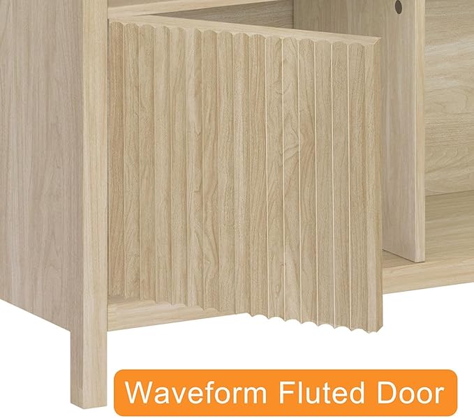 FATORRI Cube Bookshelf with 2 Doors, Wood Bookcase with Storage, Modern 5 Cubby Book Shelf for Home Office Living Room (Light Walnut)