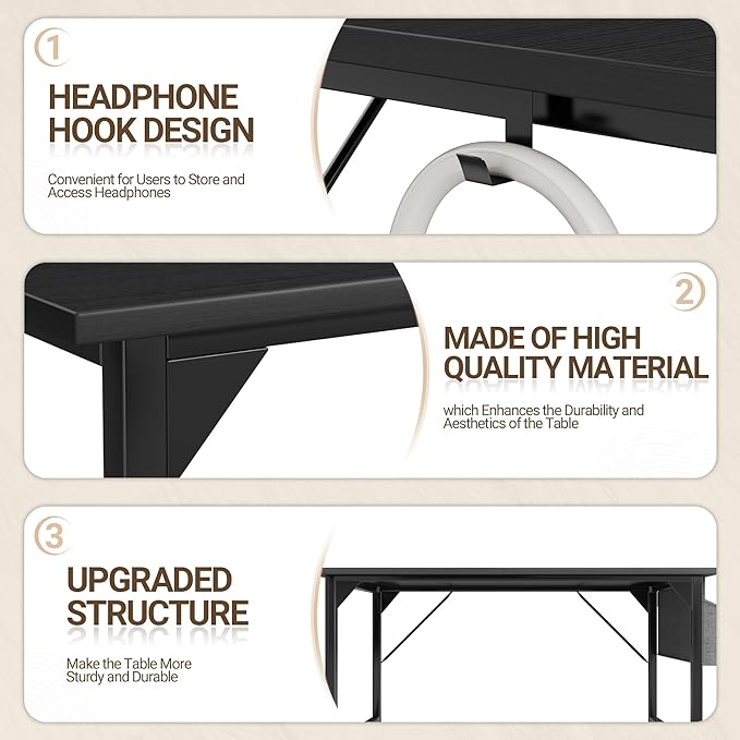 Furmax Computer Desk 32 Inch Small Office Desk with Storage Bag & Headphone Hook, Workstation for Home Office, Modern Writing Study Table (Black)