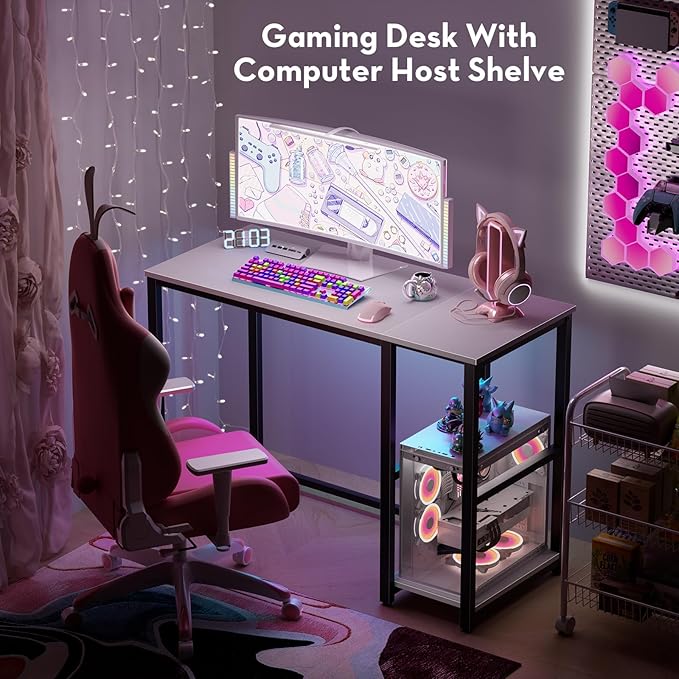 SINPAID 40 Inch Small Computer Desk with Shelves for Small Spaces, Easy Assembly Study Desk, Sturdy Writing Desk for Bedroom & Home Office, Cream White