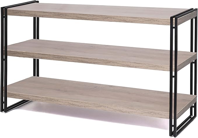 47" 3-Tier Bookshelf Rustic Wood and Metal Industrial Bookshelf for Home Office, Bedroom, Kitchen, Bathroom (Light Oak, 3-Tier)