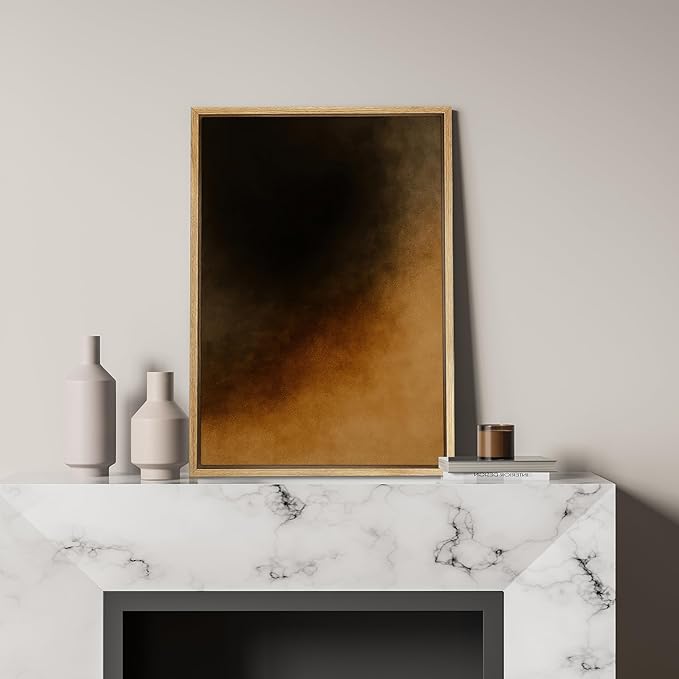 SIGNFORD Framed Canvas Print Wall Art Golden Ember Abstract Deep Black and Warm Ochre Gradient Illustration Modern Art Decorative Chic Relax/Zen for Living Room, Bedroom, Office - 24"x36" Natural