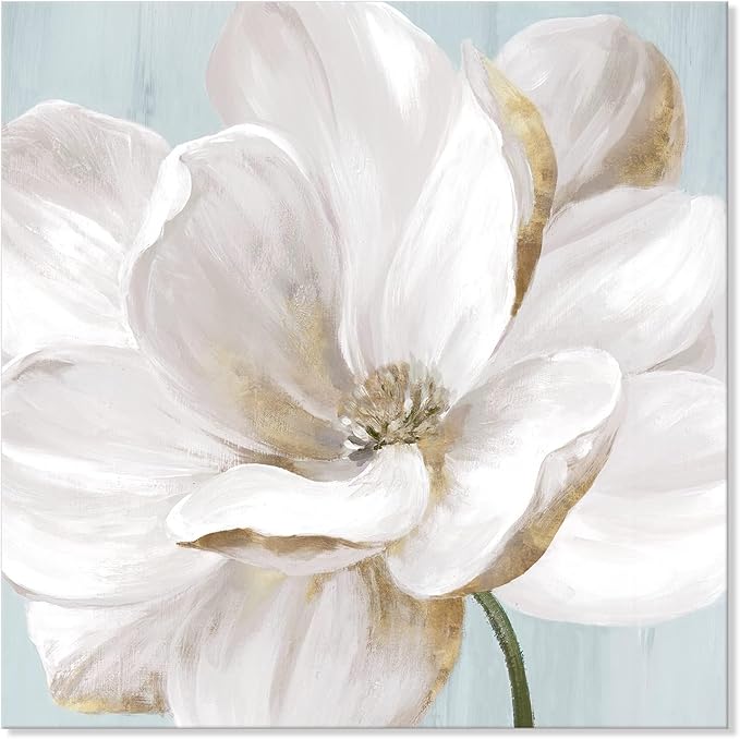 SEVEN WALL ARTS White Magnolia Flower Canvas Wall Art Floral Pictures Decor Vintage Nature Botanical Painting Modern Large Size Farmhouse Artwork for Bedroom Living Room Office 32"x 32"
