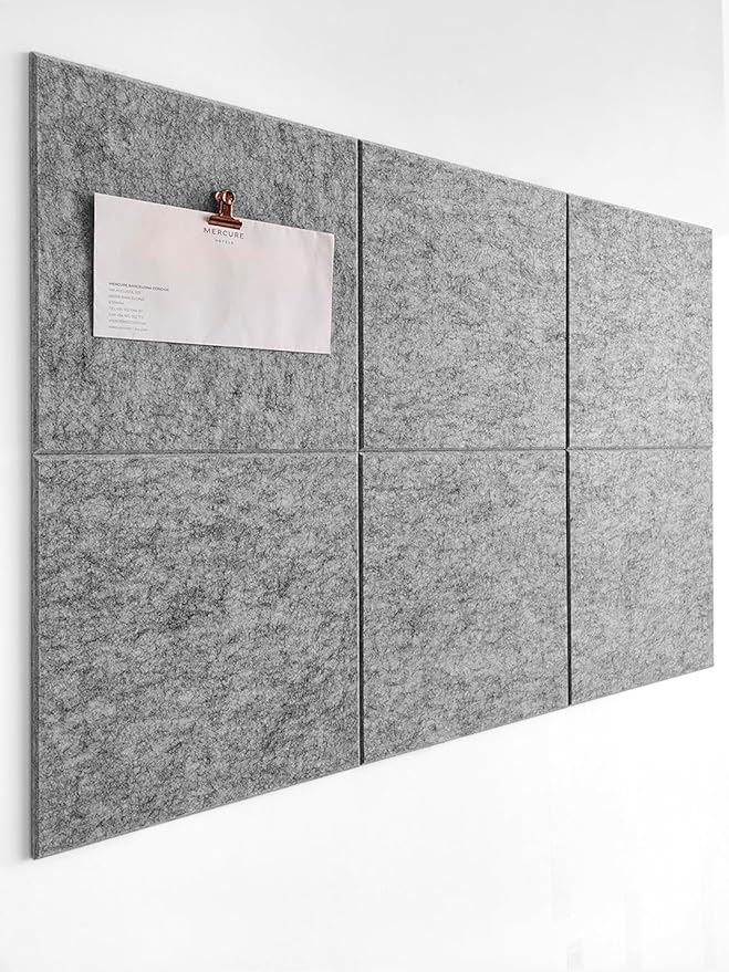 Cork Board 24 x36 Alternative - 6 Pack Felt Wall Tiles with Safe Removable Adhesive Tabs, Cork Boards for Walls Cork Board for Home Office Pin Board Tack Board - Gray Marble